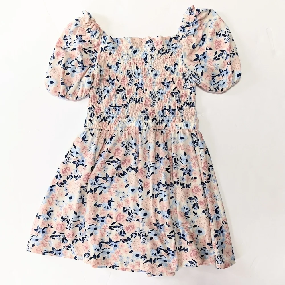 BCBG Girls Pink and Blue Smocked Sundress with Puff Sleeves